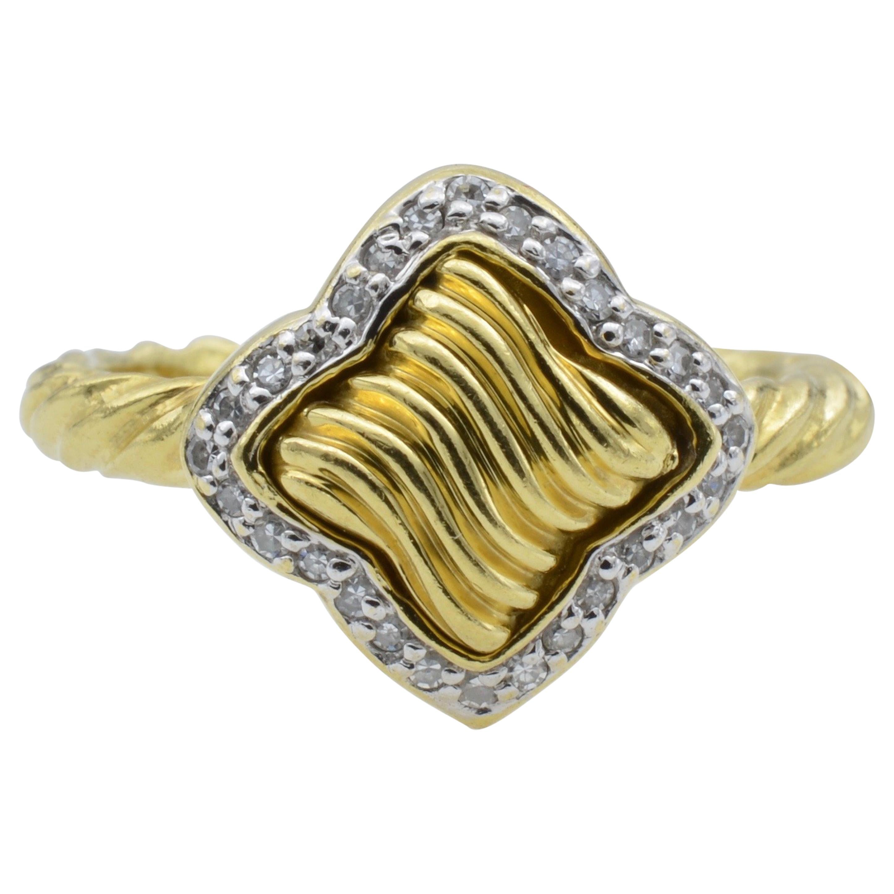 David Yurman 18 Karat Gold and Diamond Quatrefoil Ring