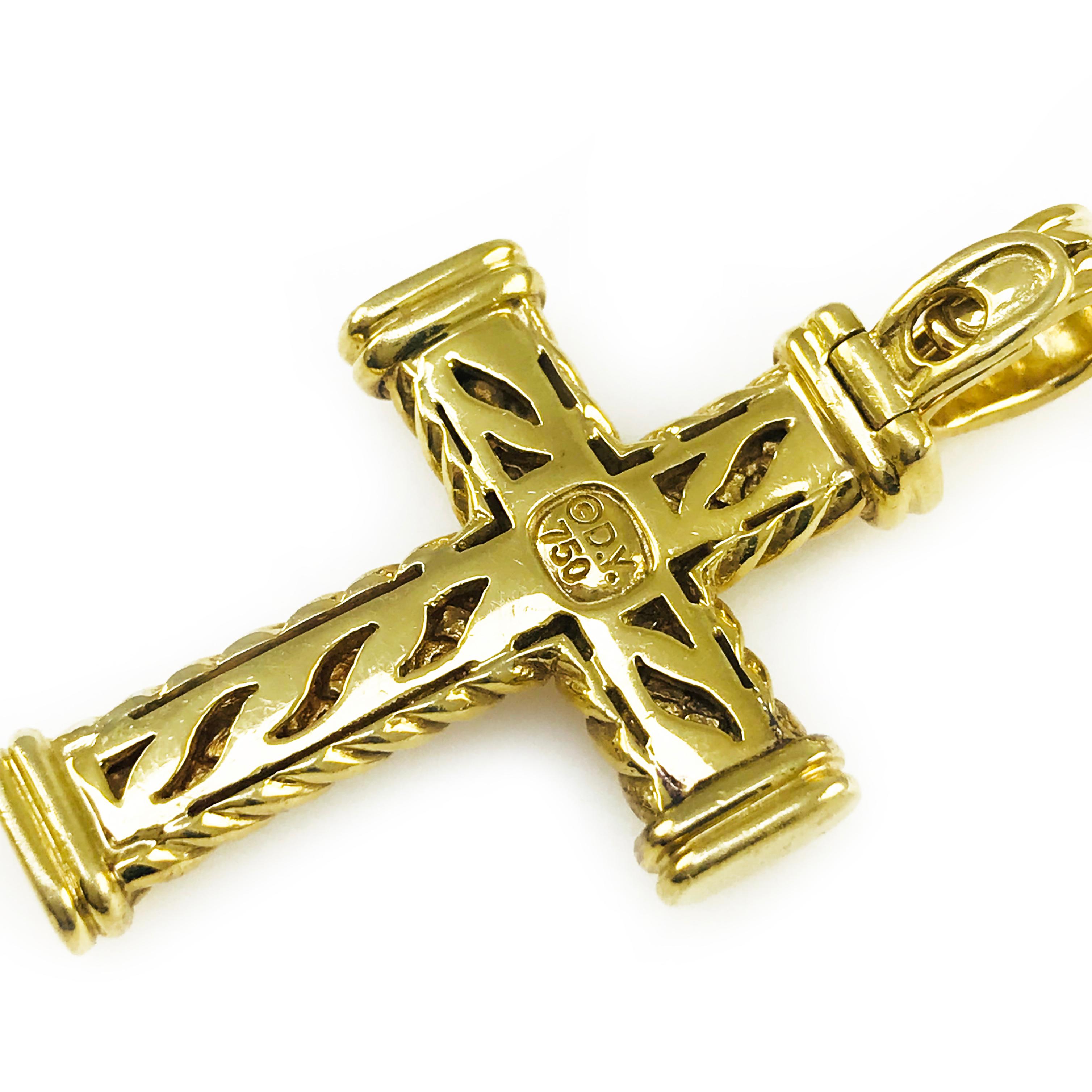 Retro David Yurman 18 Karat Gold Cable Cross Pendant For Sale