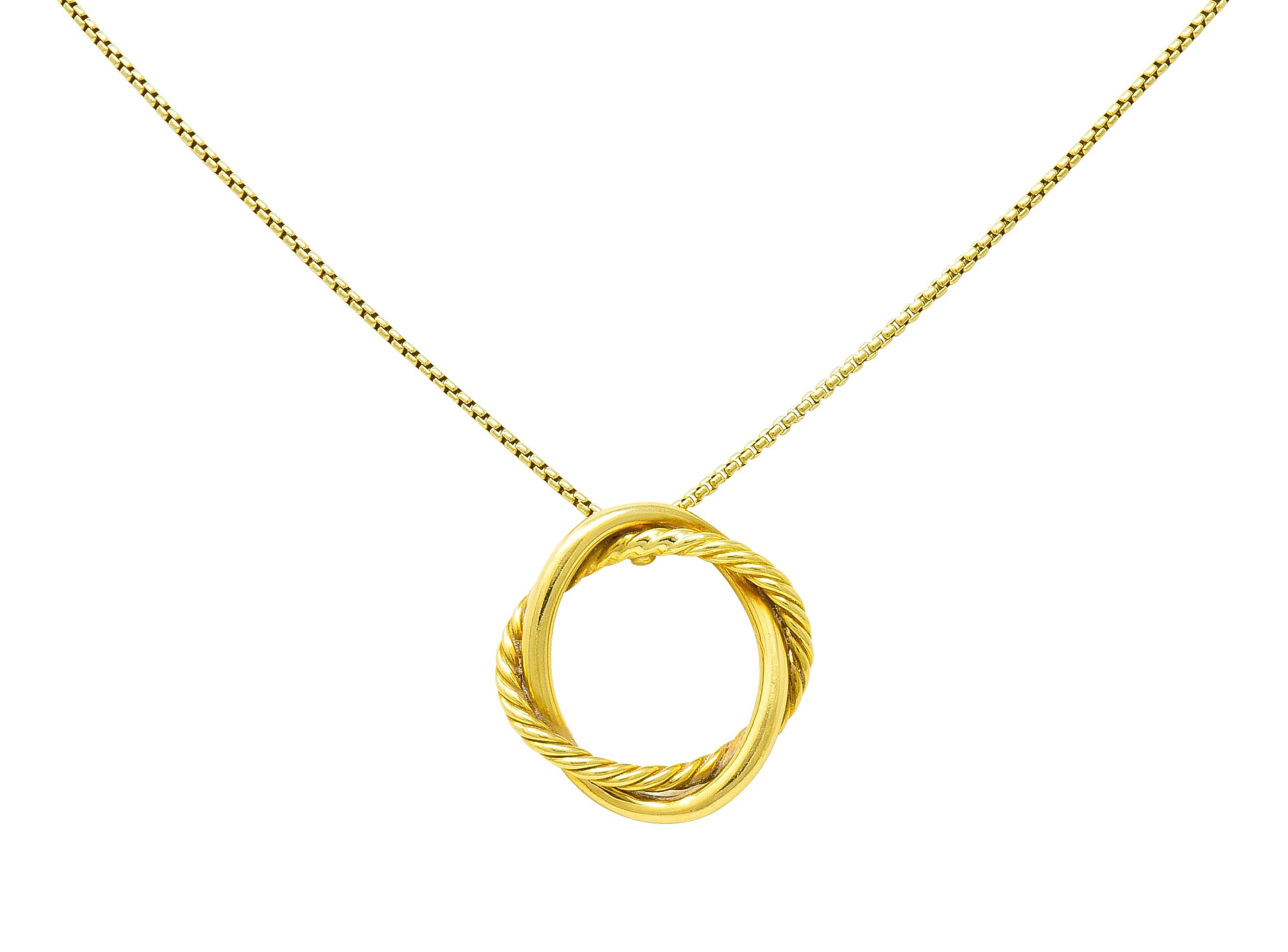 David Yurman 18 Karat Gold Crossover Twisted Cable Circle Pendant Necklace 2