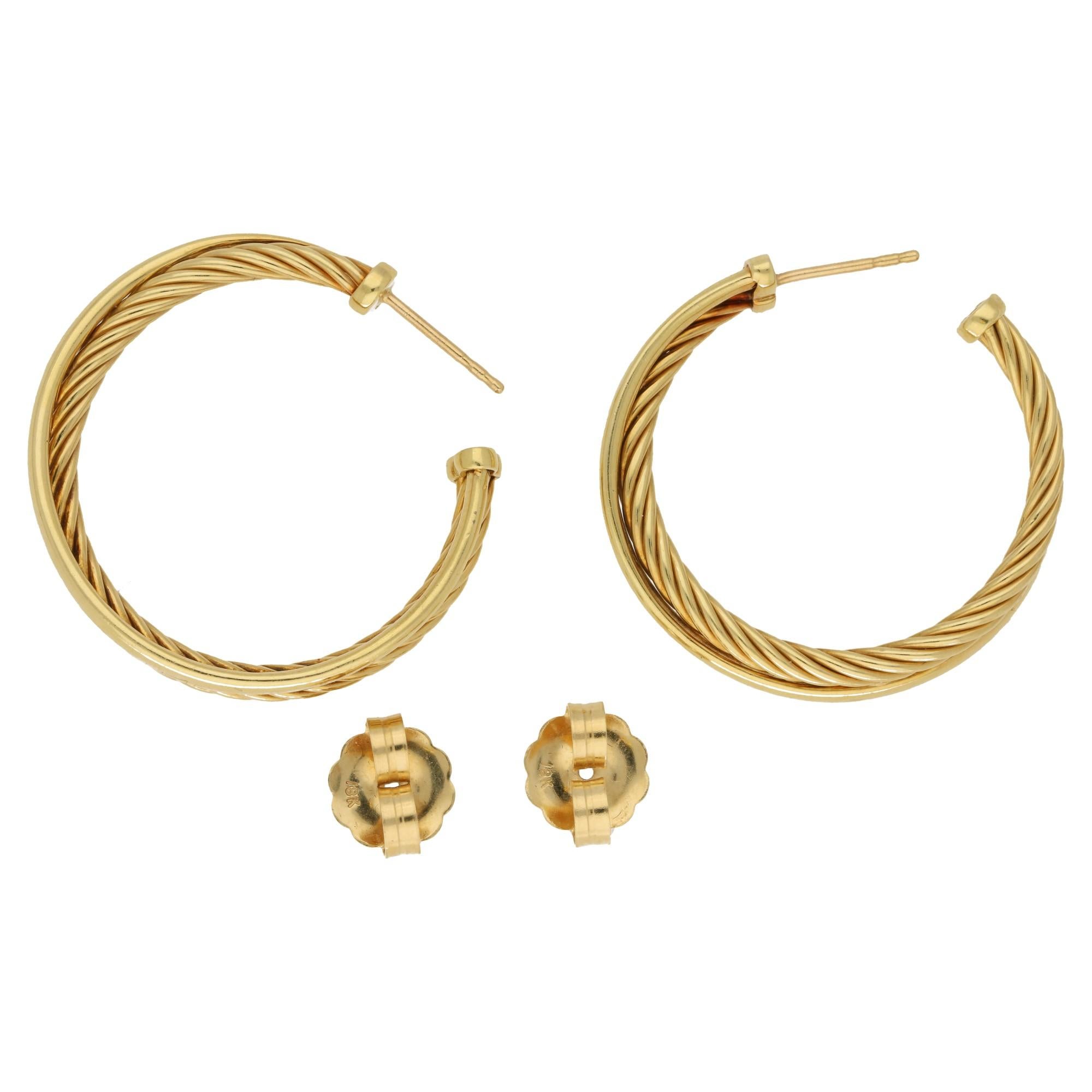 David Yurman 18 Karat Gold Hoop Earrings In Excellent Condition In London, GB