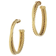 Retro David Yurman 18 Karat Gold Hoop Earrings