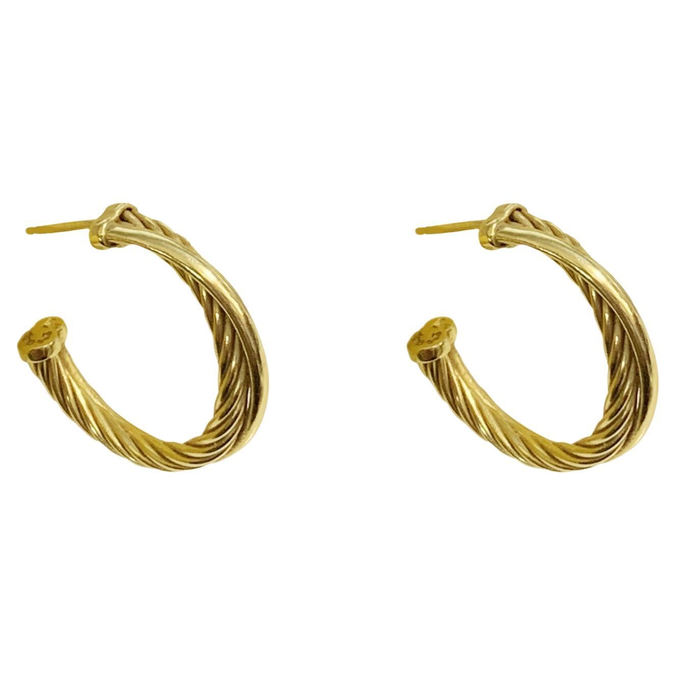 David Yurman 18 Karat Gold Hoop Earrings For Sale