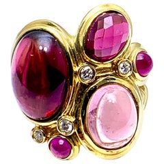 David Yurman 18 Karat Gold Mosaik mit mehreren Edelsteinen und Diamanten Ring