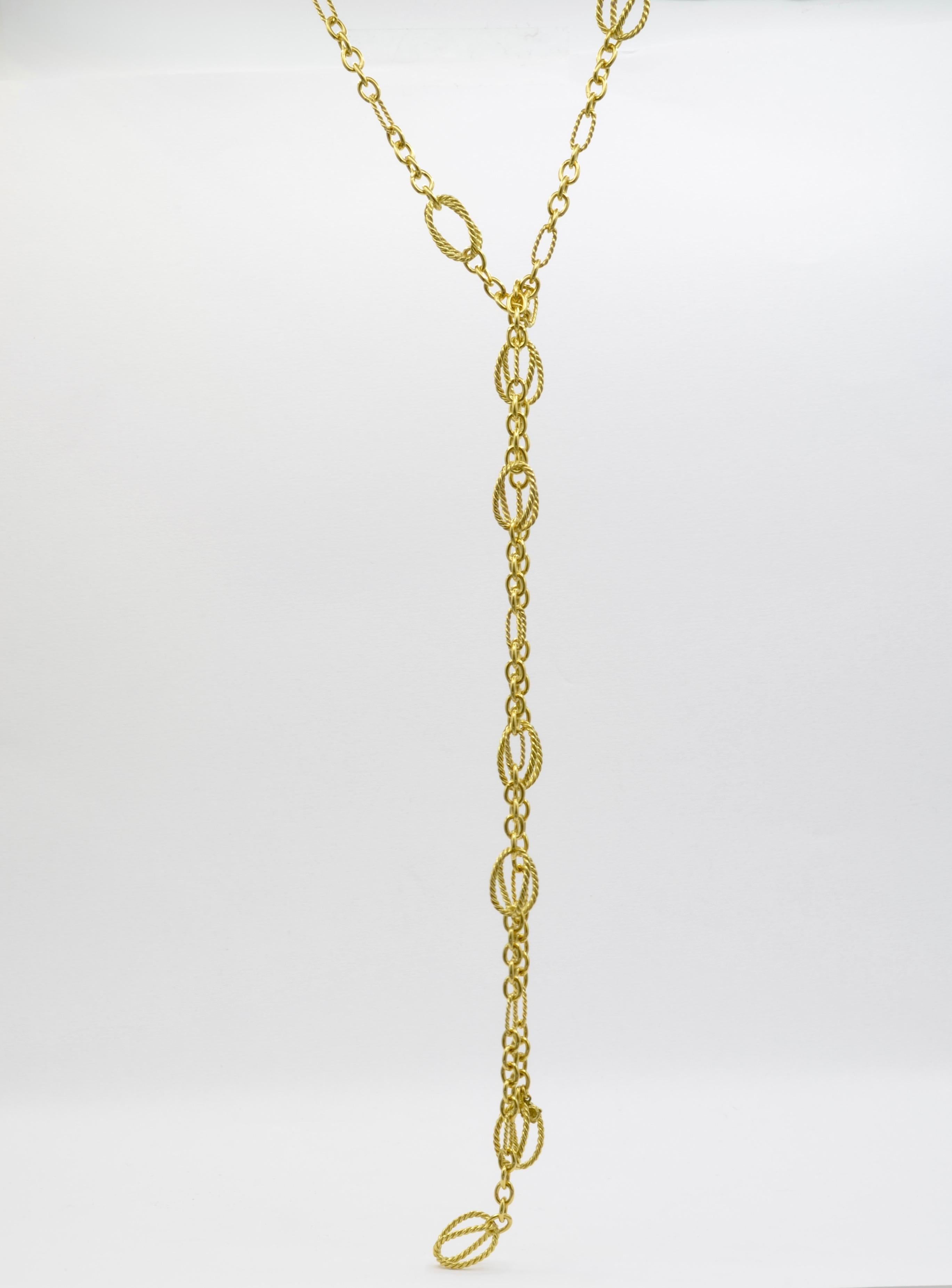This is lovely lariat in stunning 18k Gold. You can drape, wrap and style for any occasion. This is a signature David Yurman necklace. Measures 42