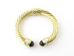 David Yurman 18 Karat Gold Renaissance Cable Cuff Bracelet Smokey Topaz Diamond