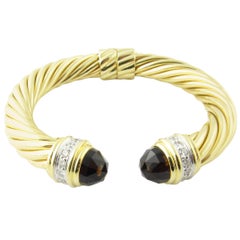 David Yurman 18 Karat Gold Renaissance Cable Cuff Armband Smokey Topaz Diamond