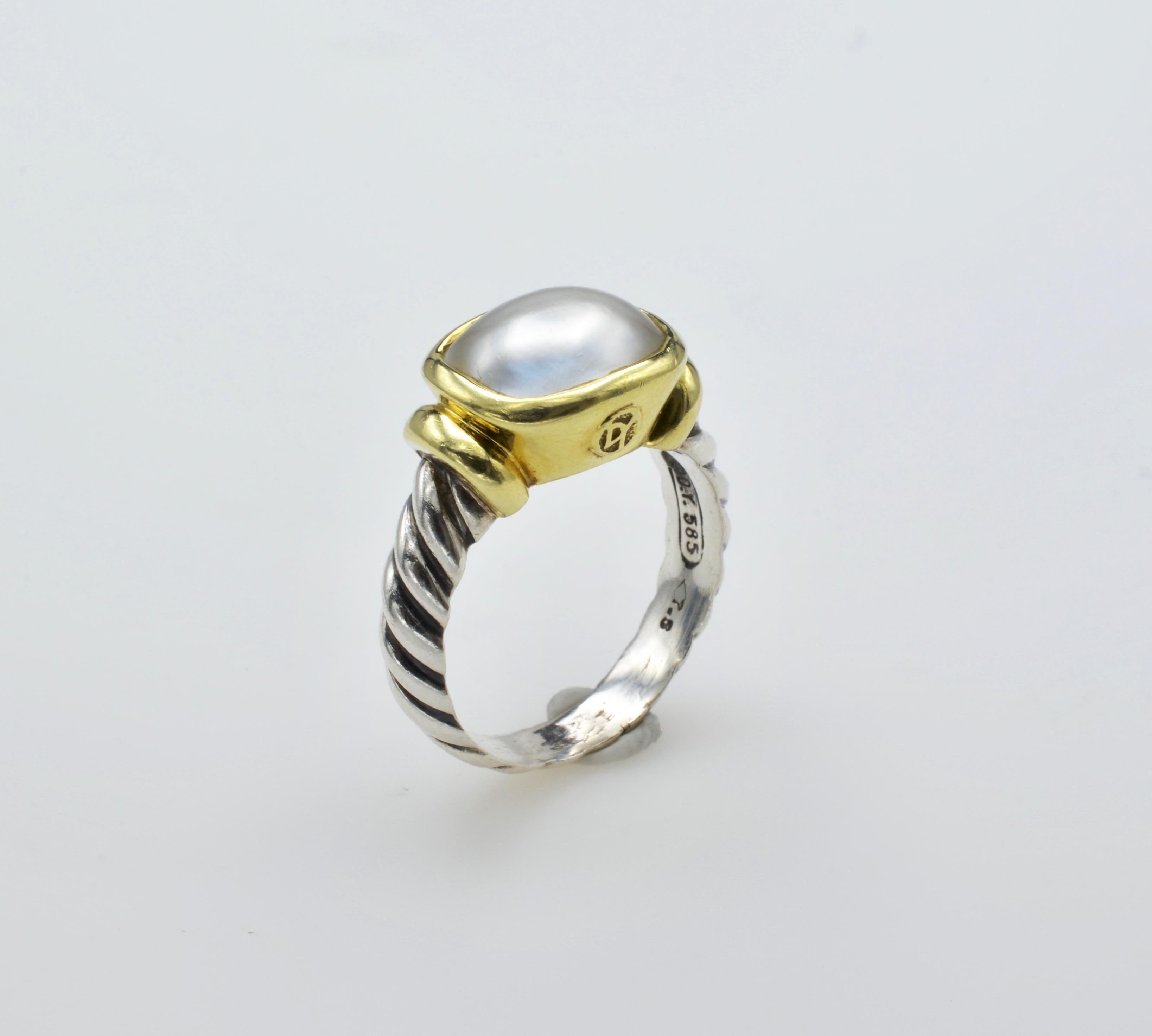 David Yurman 18 Karat Gold, Silver and Pearl Ring 1