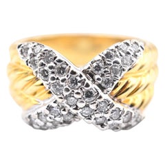 David Yurman 18 Karat Two-Tone Diamond “X” Ring