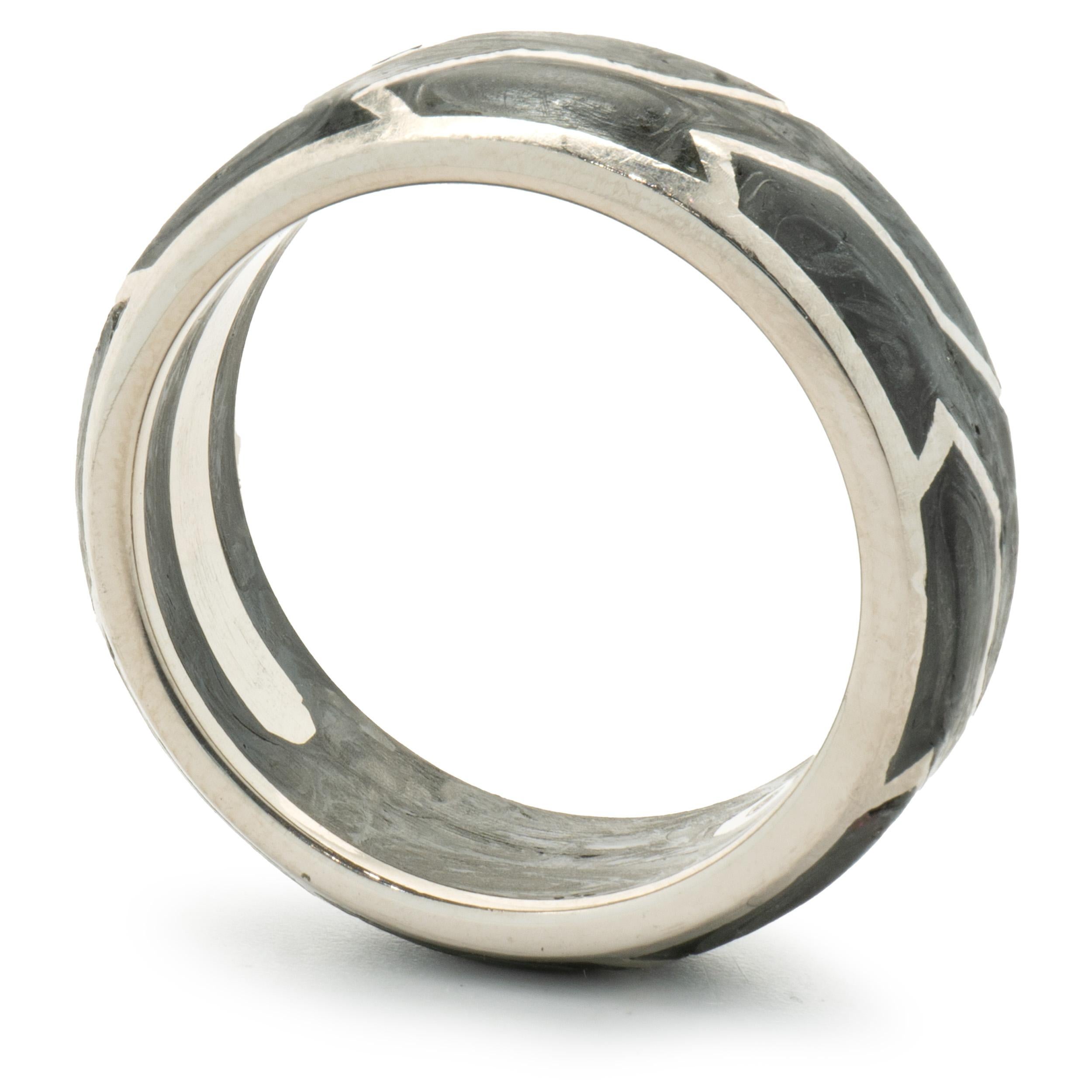 David Yurman 18 Karat White Gold Forged Carbon 8MM Band In Excellent Condition For Sale In Scottsdale, AZ