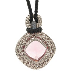 David Yurman 18 Karat White Gold Oversized Pink and Blue Topaz Necklace on Cord