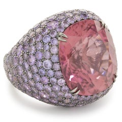 David Yurman 18 Karat White Gold Oversized Pink Topaz Ring