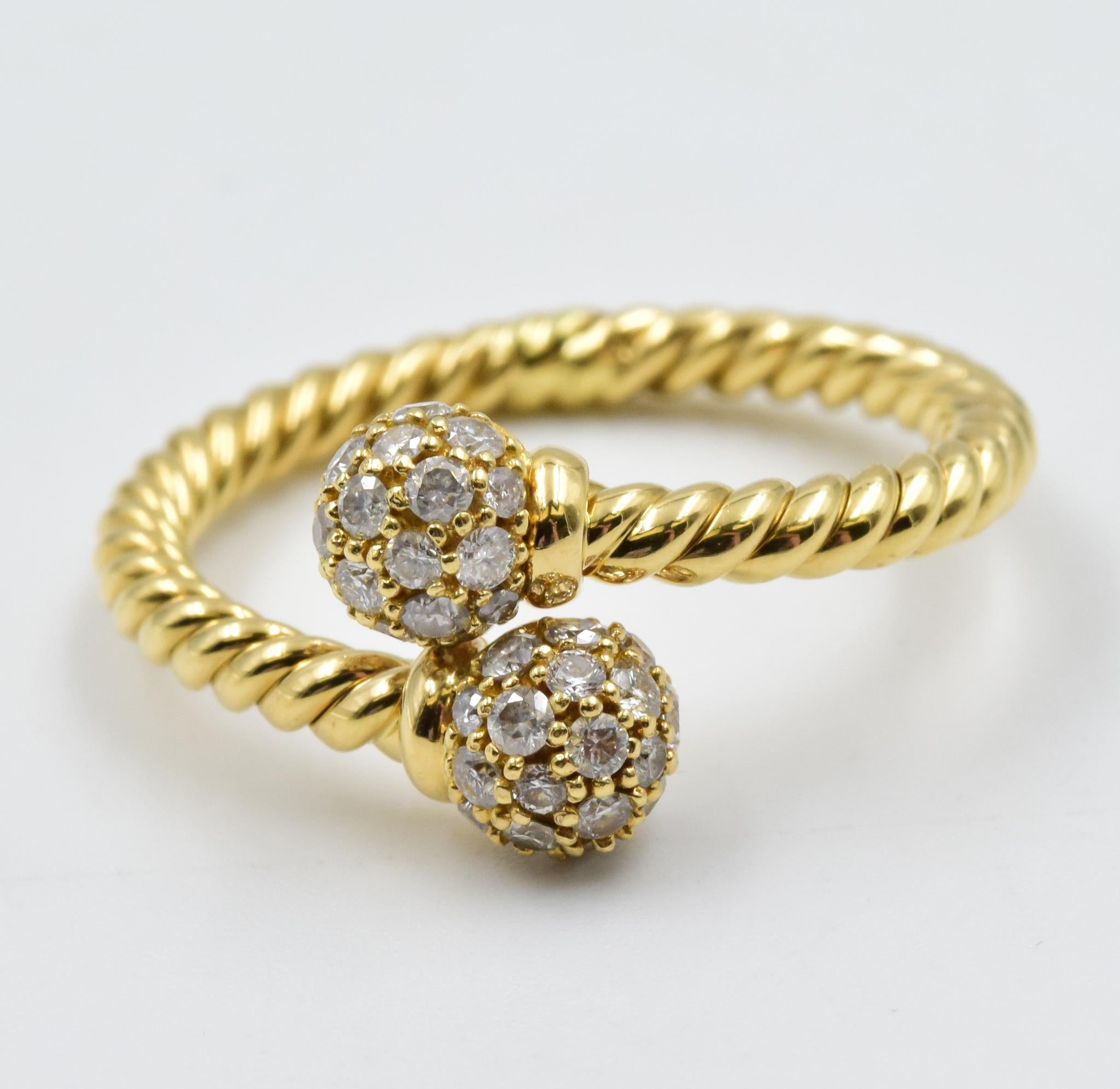 David Yurman 18 Karat Yellow Diamond Cable Crossover Ring 5