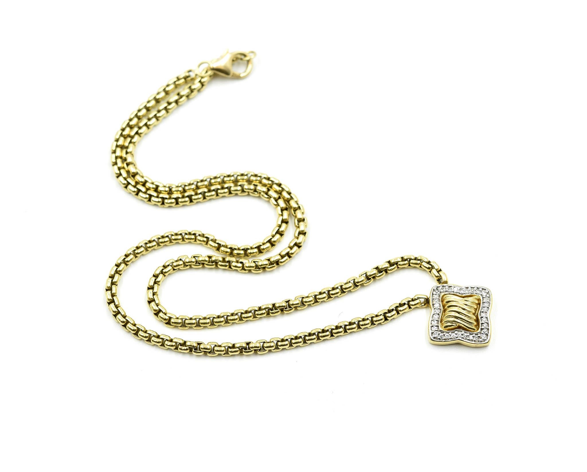 David Yurman 18 Karat Yellow Gold 0.31 Carat Diamond Pendant Necklace In Excellent Condition In Scottsdale, AZ