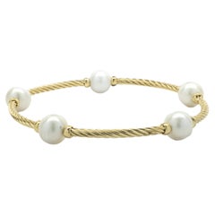 David Yurman 18 Karat Yellow Gold 5 Pearl Station Bangle Bracelet