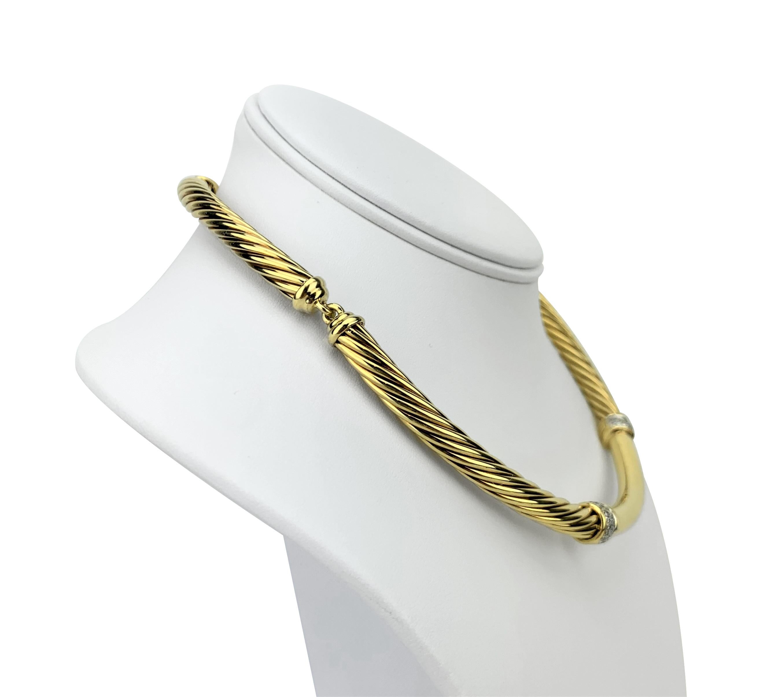 David Yurman 18k Yellow Gold and Diamond Metro Cable Choker Necklace 16