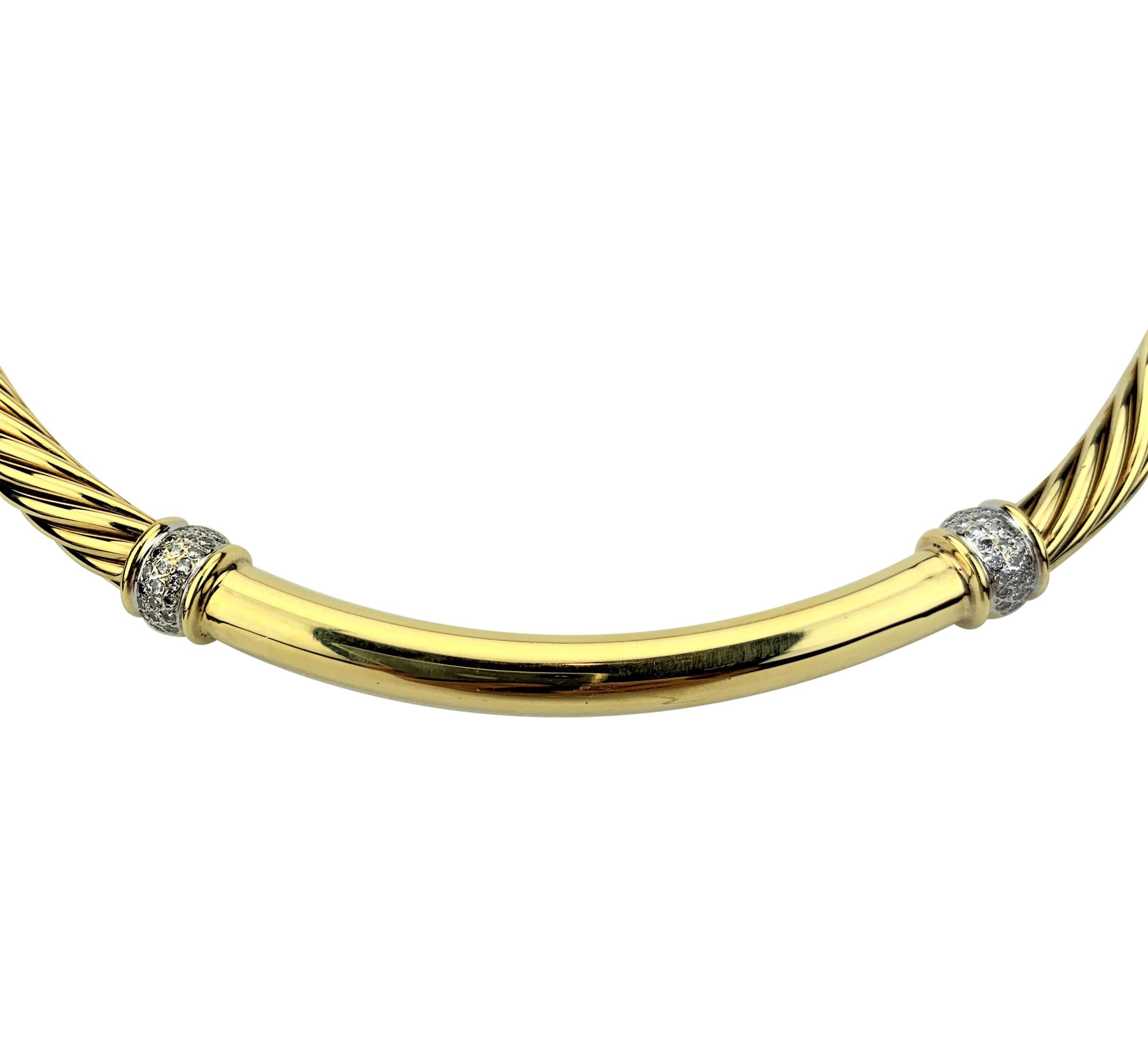 Round Cut David Yurman 18 Karat Yellow Gold and Diamond Metro Cable Choker Necklace