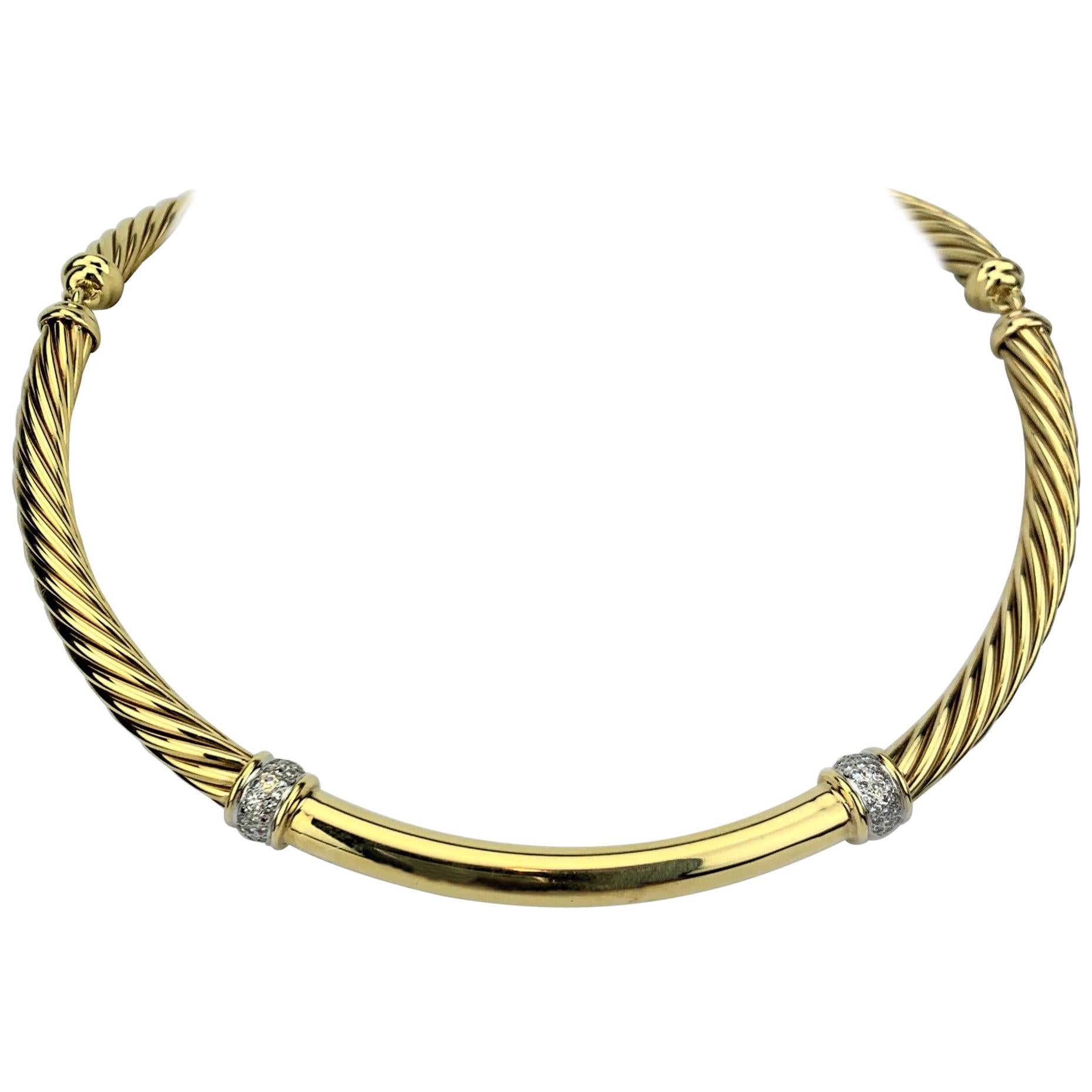 David Yurman 18 Karat Yellow Gold and Diamond Metro Cable Choker Necklace