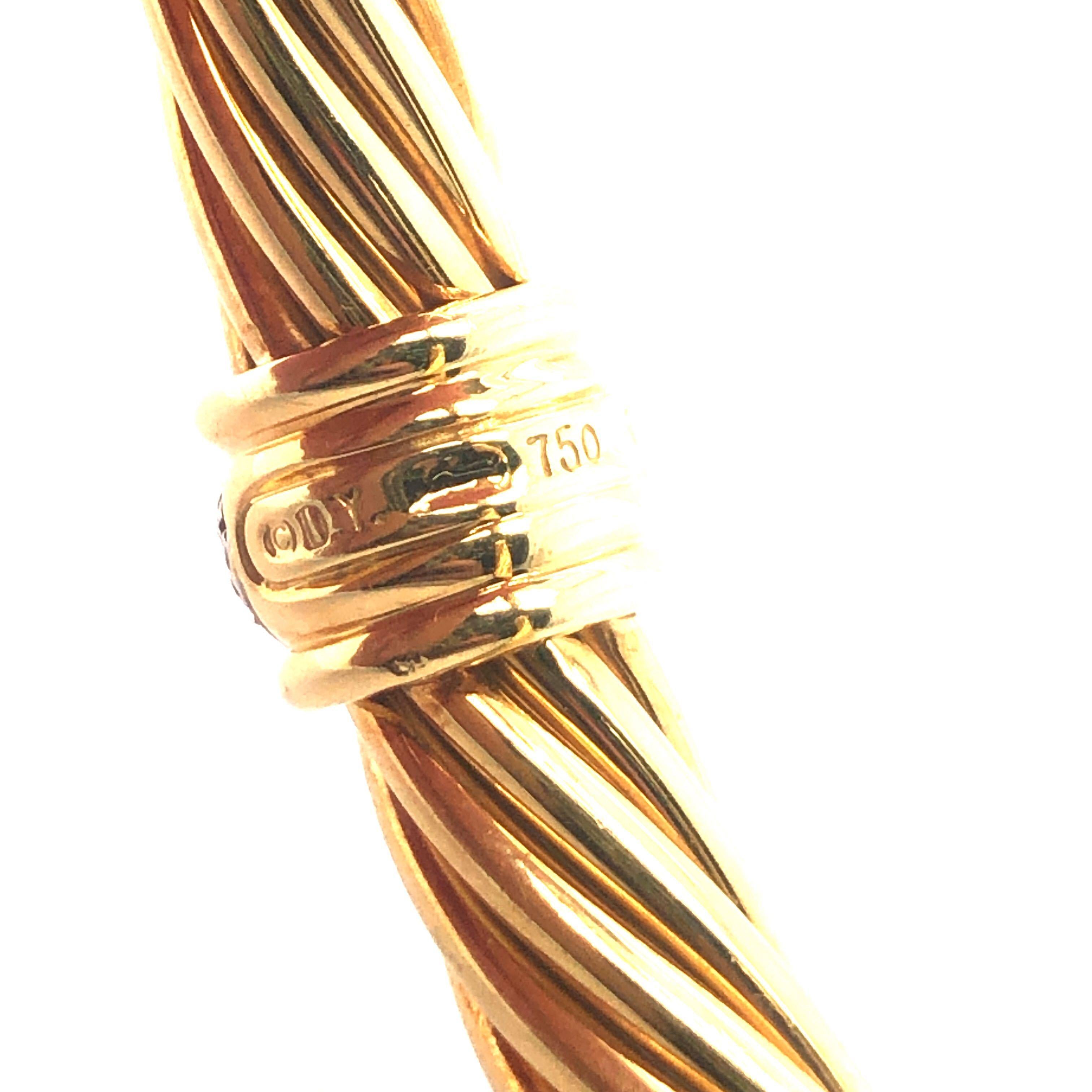 David Yurman 18 Karat Yellow Gold and Diamond Twisted Cable Cuff Bracelet In Good Condition In Guilford, CT