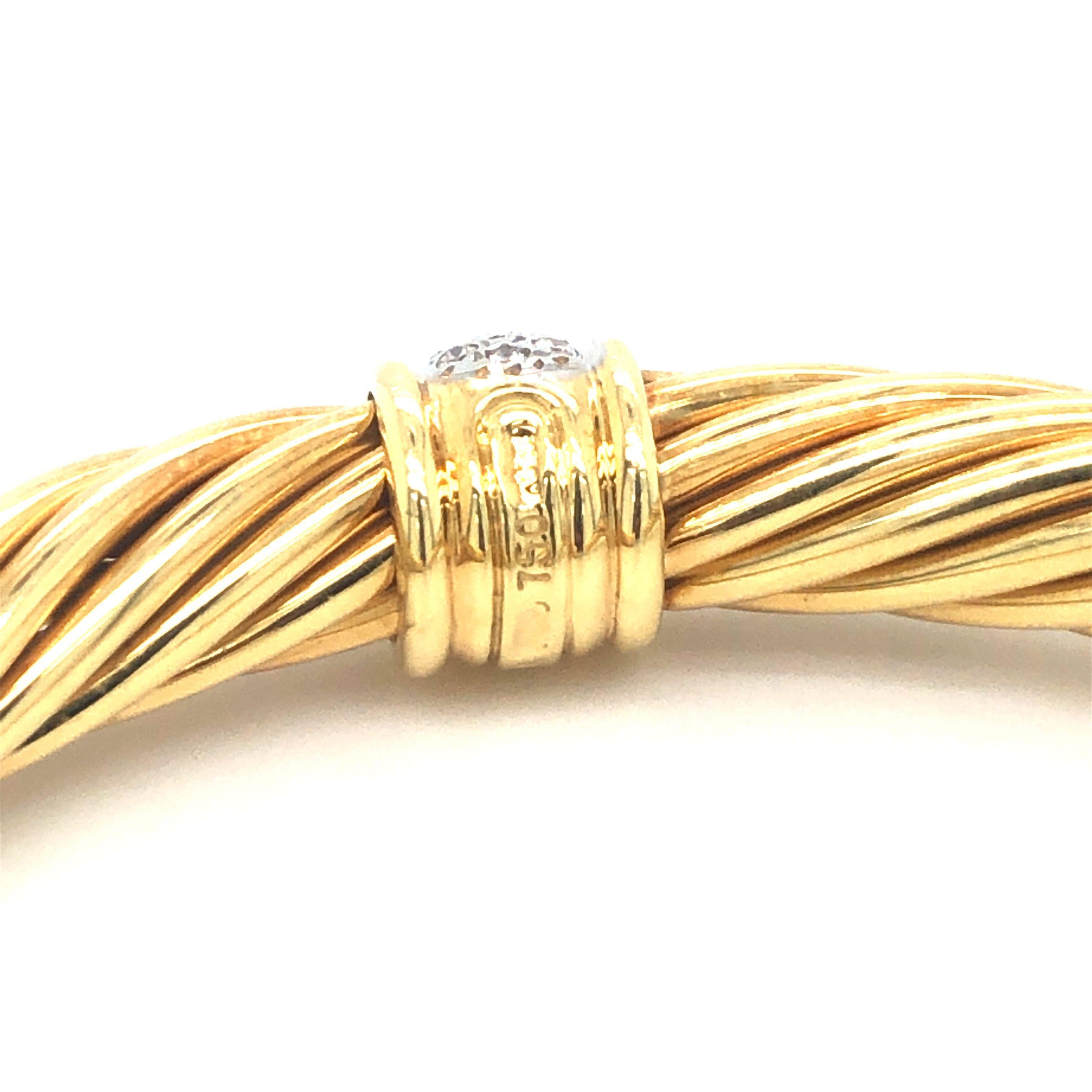 David Yurman 18 Karat Yellow Gold and Diamond Twisted Cable Cuff Bracelet 1