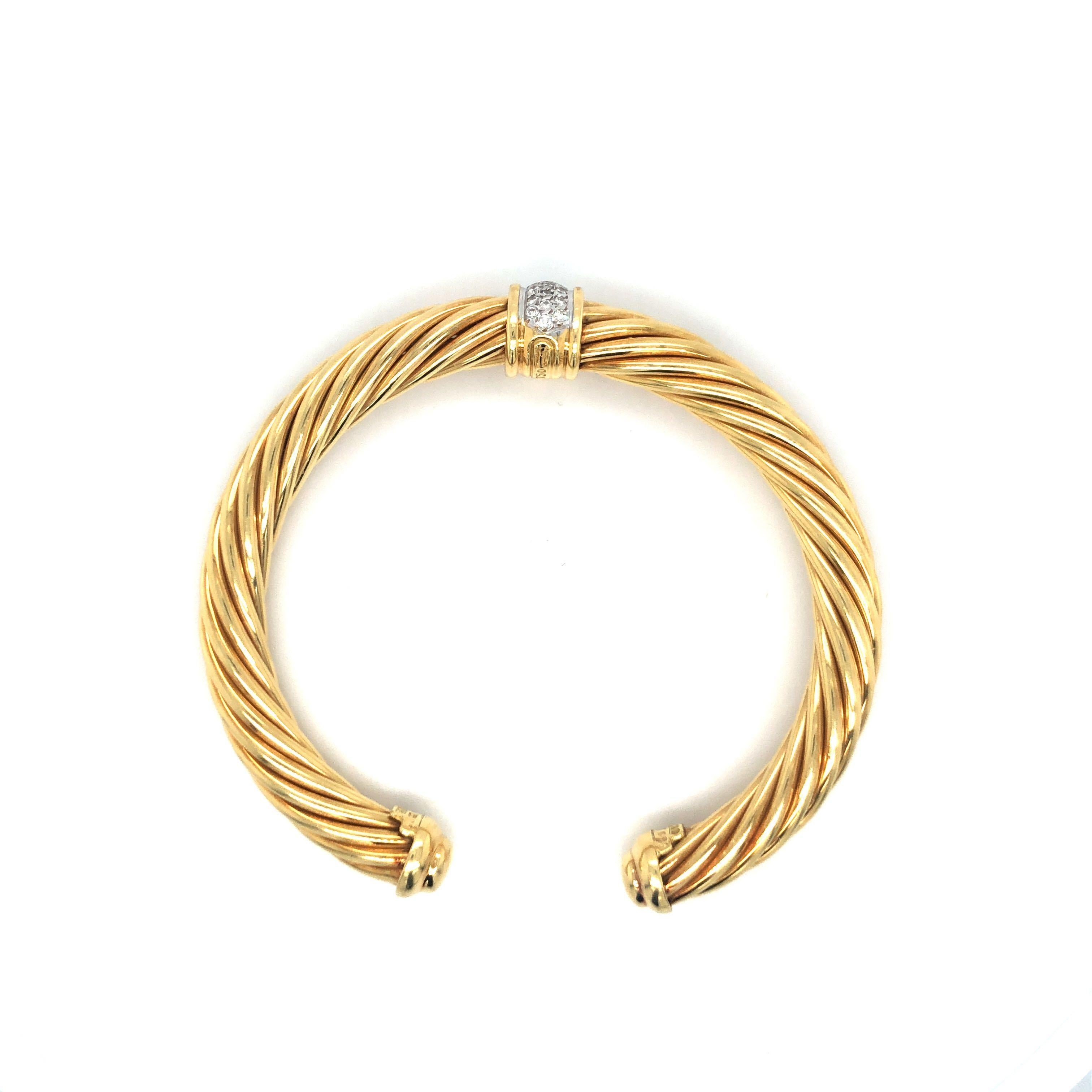 David Yurman 18 Karat Yellow Gold and Diamond Twisted Cable Cuff Bracelet 2
