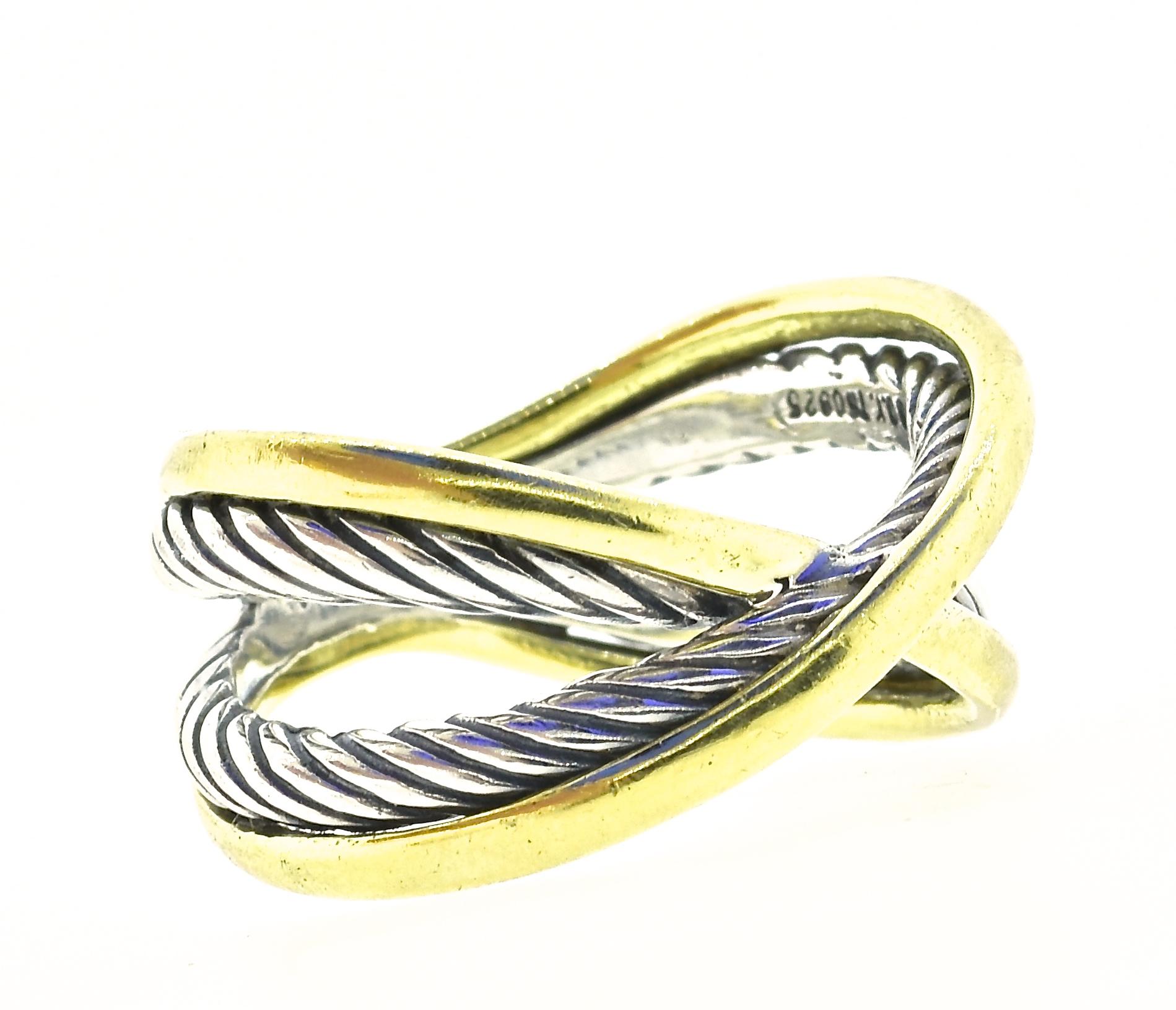 Contemporary David Yurman 18 Karat Yellow Gold and Sterling Silver Bracelet and Ring Set