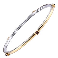 David Yurman 18 Karat Yellow Gold and Sterling Silver Garnet Bangle Bracelet