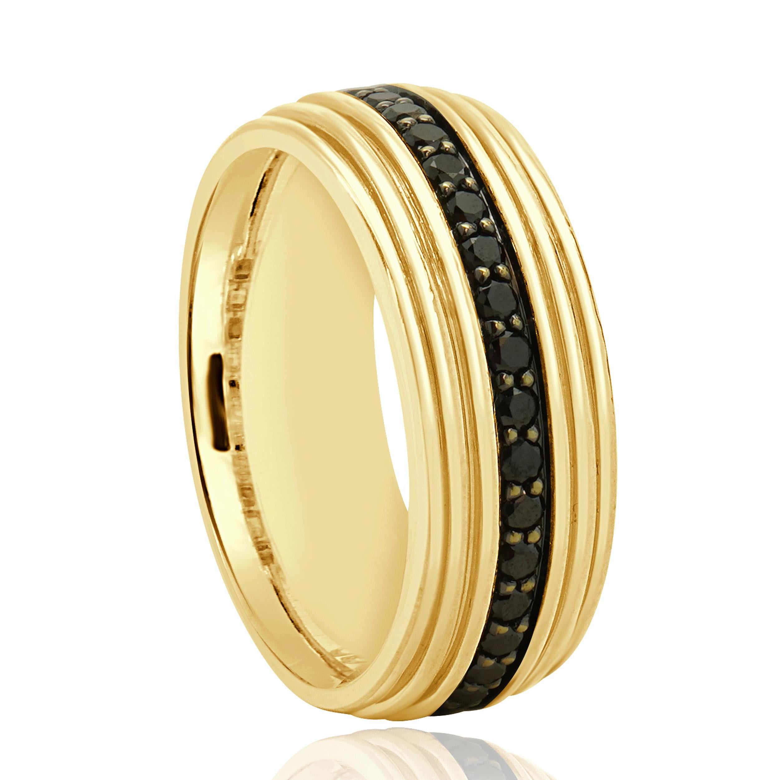 Round Cut David Yurman 18 Karat Yellow Gold Black Diamond Band For Sale