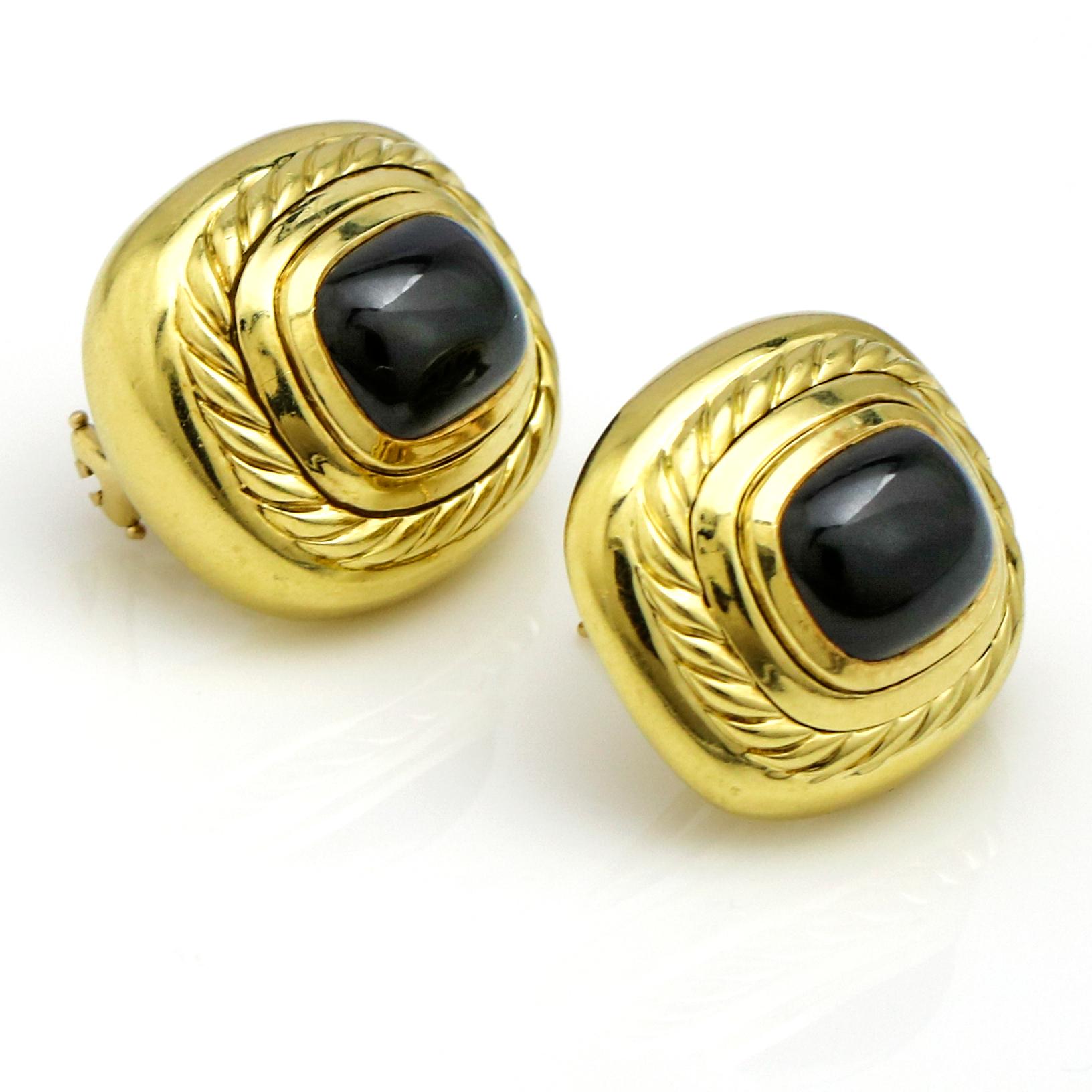 David Yurman 18 Karat Yellow Gold Black Onyx Albion Stud Earrings For Sale 1