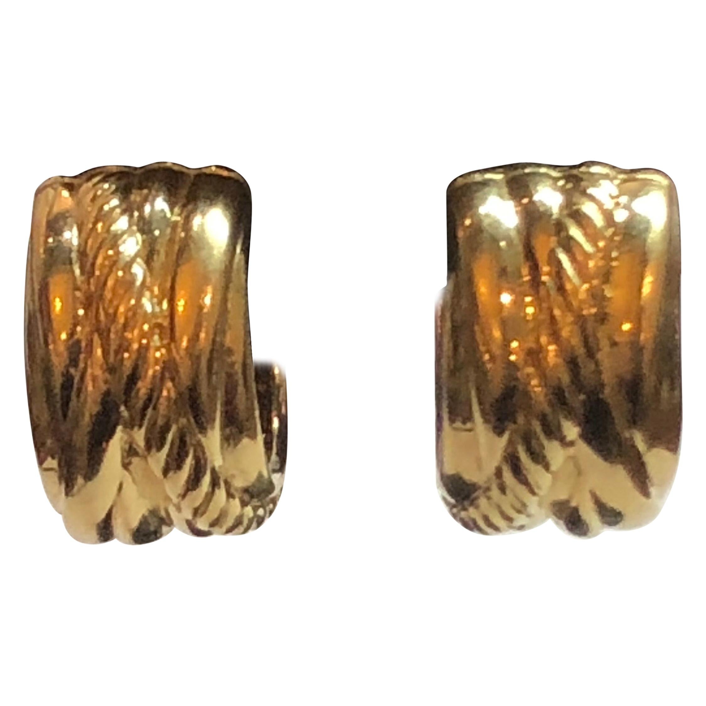 David Yurman 18 Karat Yellow Gold Cable Classic Small Huggie Earrings