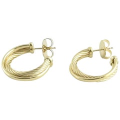 Used David Yurman 18 Karat Yellow Gold Cable Crossover Open Hoop Earrings