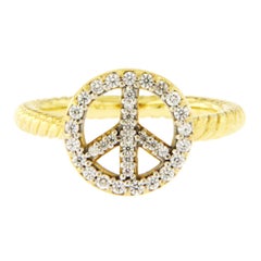 David Yurman 18 Karat Yellow Gold Cable Diamond Peace Sign Ring