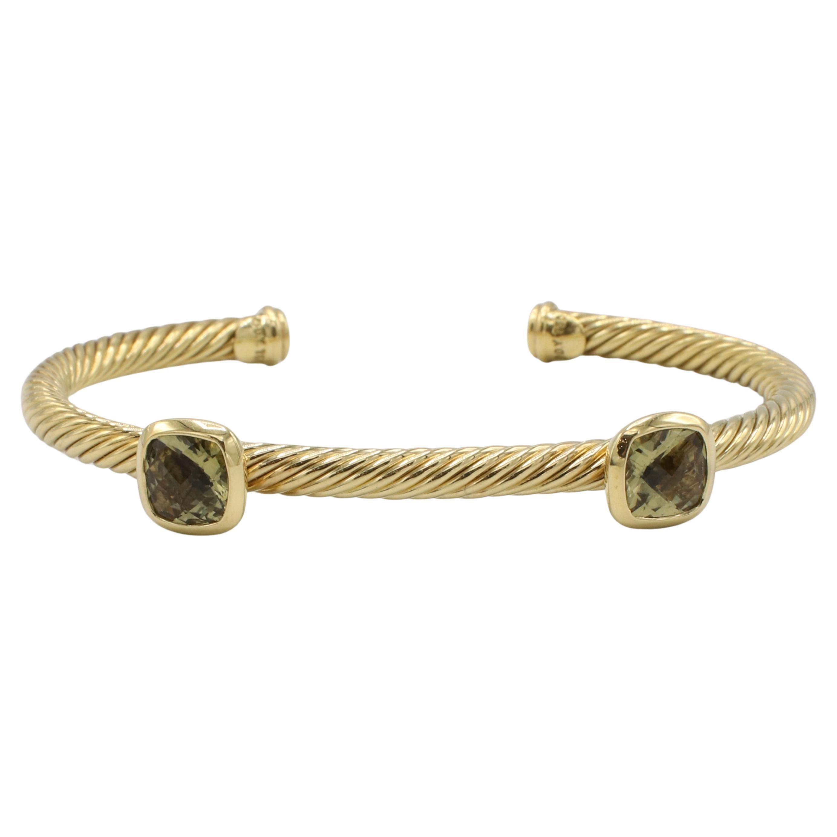 David Yurman 18 Karat Yellow Gold Cable Flex Citrine Bangle Cuff Bracelet 4MM