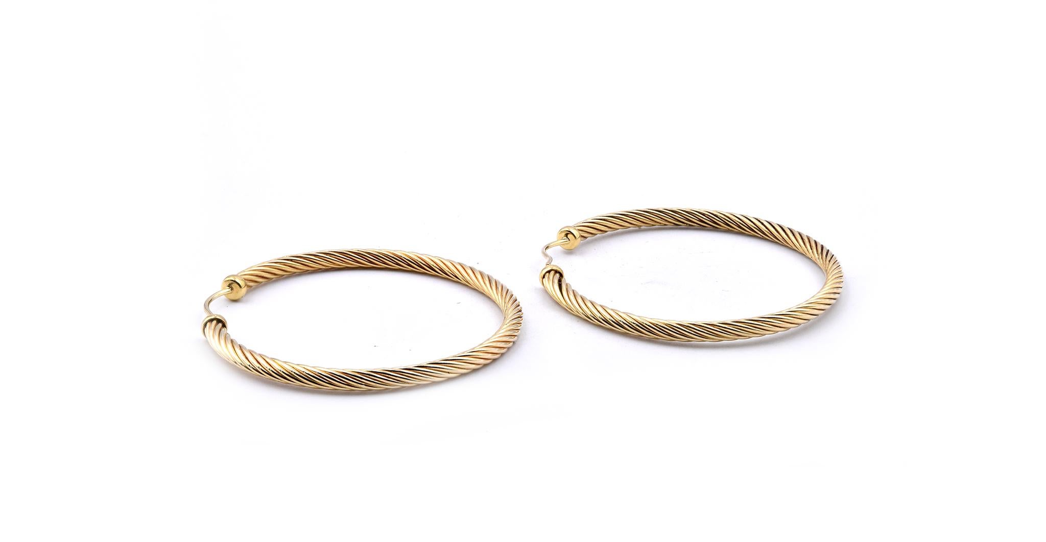 Designer: David Yurman
Material: 18K yellow gold
Weight: 8.93 grams
Measurement: earrings measure 45mm
