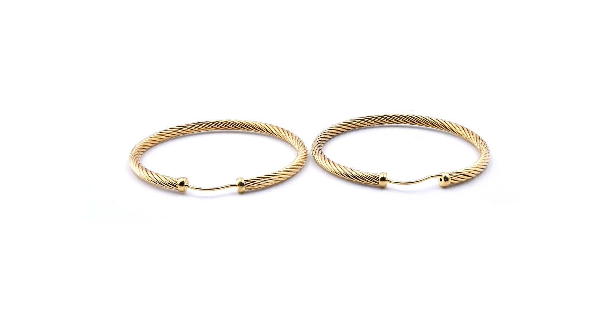 Women's David Yurman 18 Karat Yellow Gold Cable Hoop Earrings