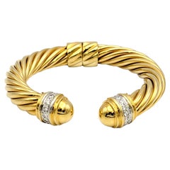 David Yurman 18 Karat Yellow Gold Cable Twist Cuff Bracelet with Diamond Accents