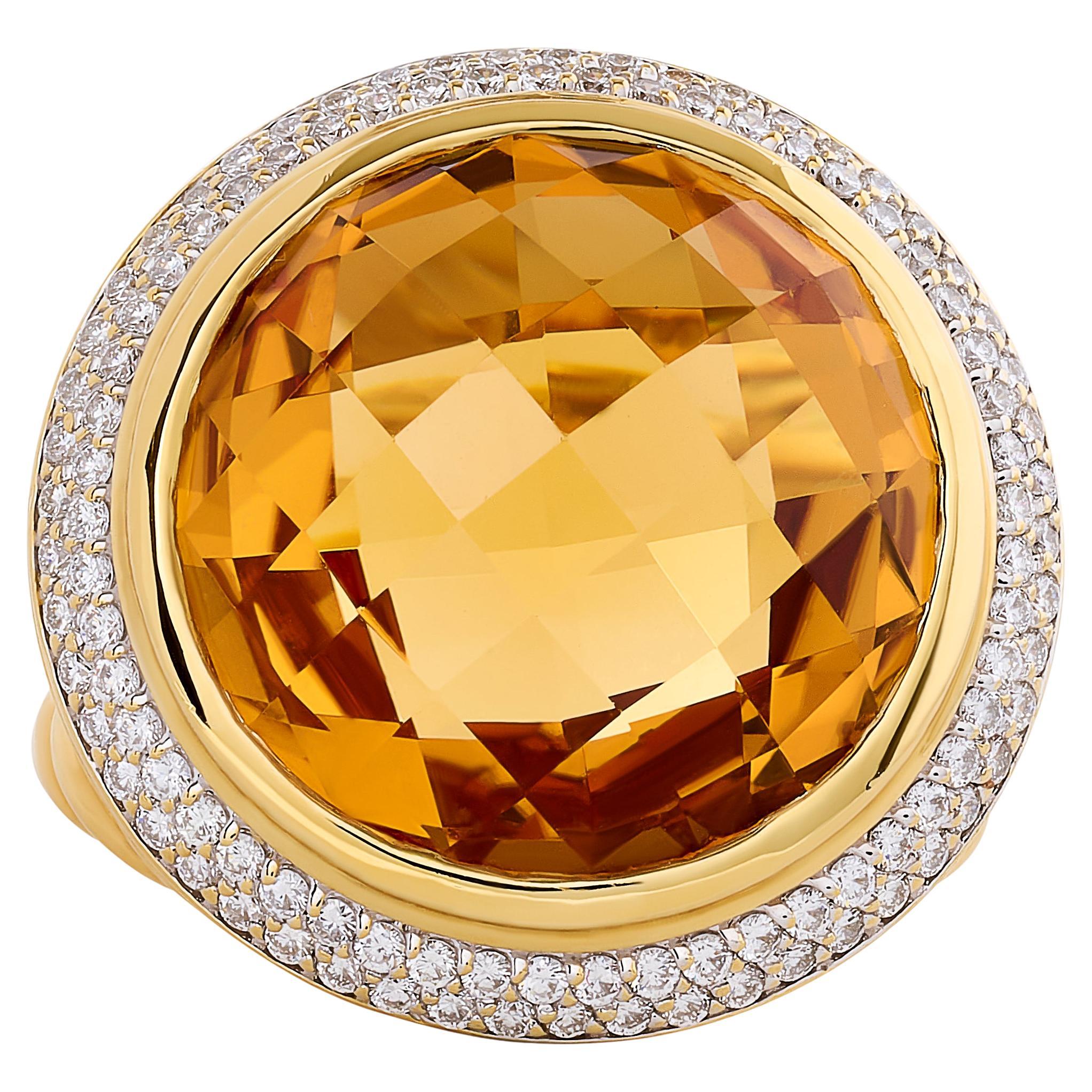 David Yurman 18 Karat Yellow Gold Cerise Citrine and Diamond Ring For Sale