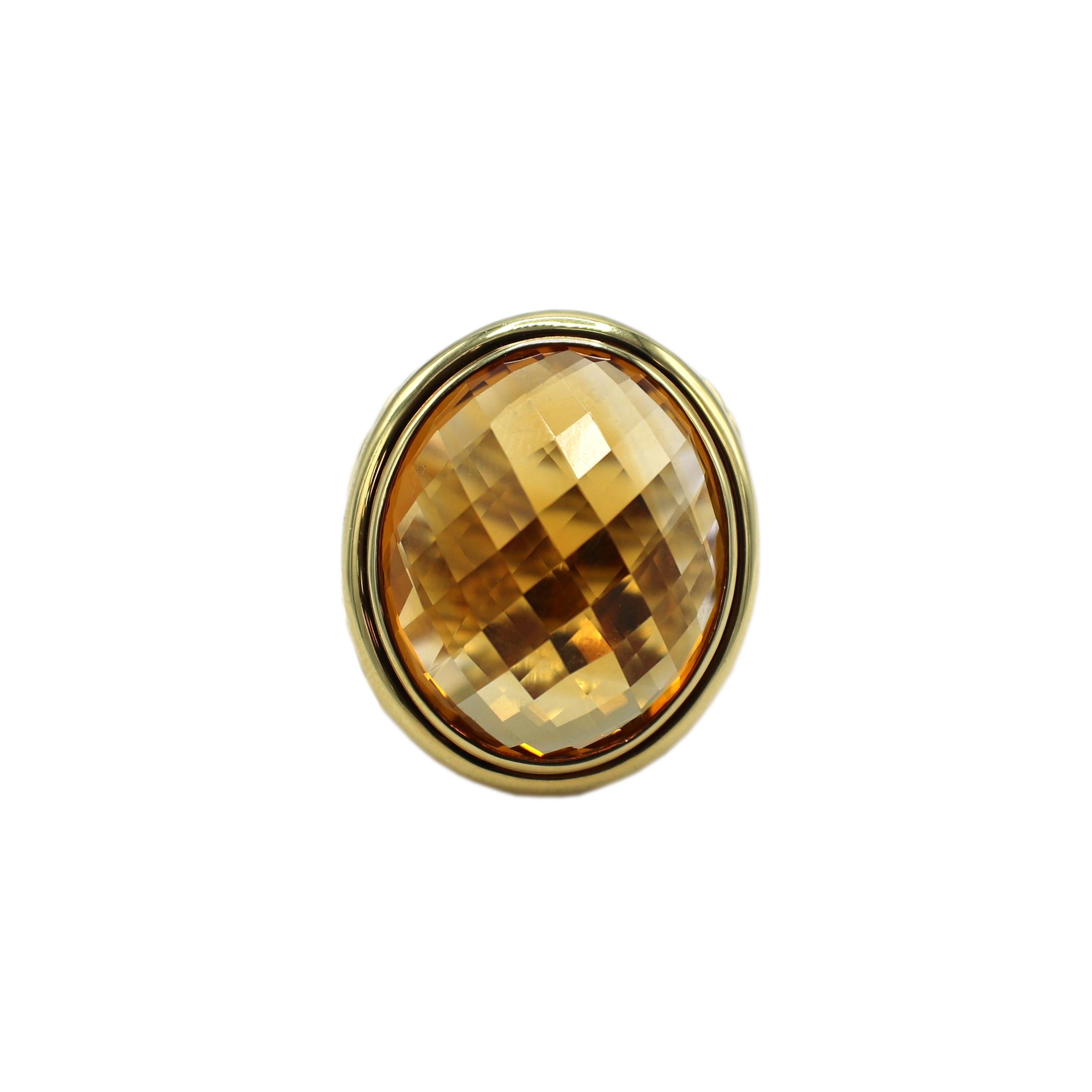 Modern David Yurman 18 Karat Yellow Gold Citrine Dome Cocktail Ring 