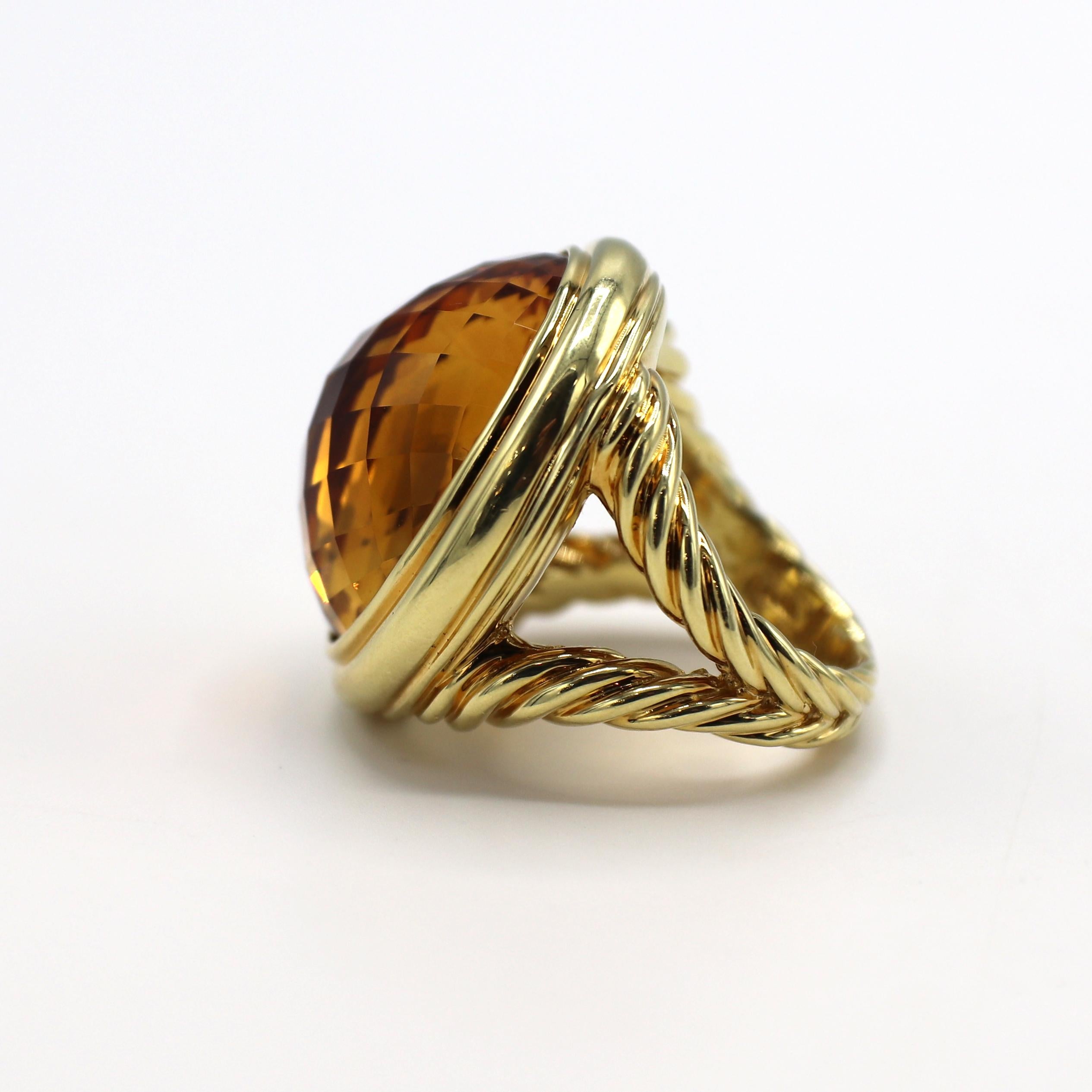 Women's David Yurman 18 Karat Yellow Gold Citrine Dome Cocktail Ring 
