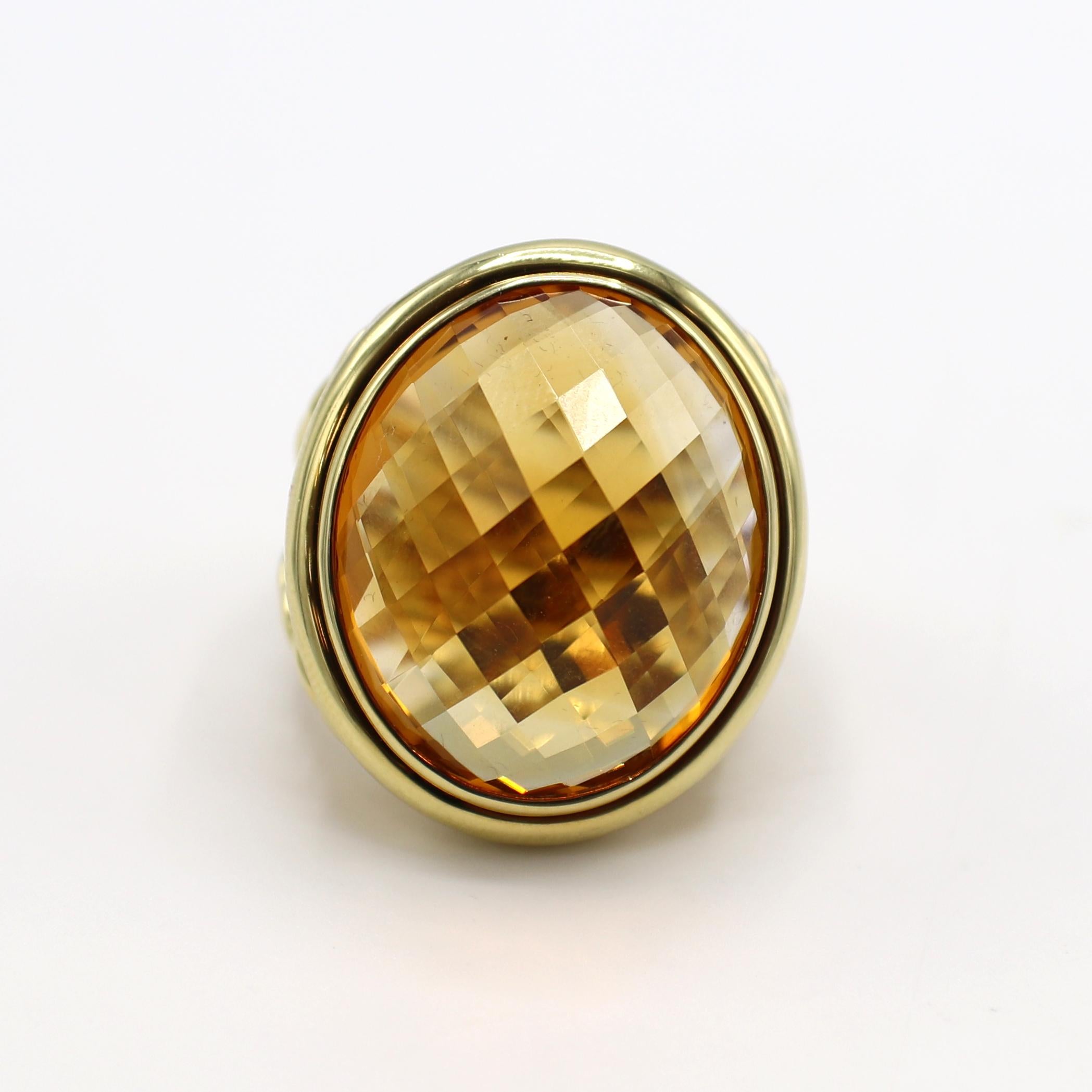 David Yurman 18 Karat Yellow Gold Citrine Dome Cocktail Ring  1