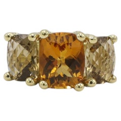David Yurman 18 Karat Yellow Gold Citrine & Smoky Quartz Three Stone Band Ring