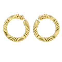 David Yurman 18 Karat Yellow Gold Classic Cable Women's Hoop Earrings