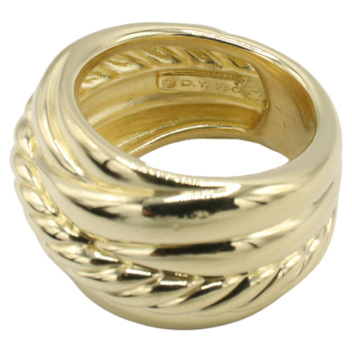 David Yurman 18 Karat Yellow Gold Crossover Band Ring In Excellent Condition In  Baltimore, MD