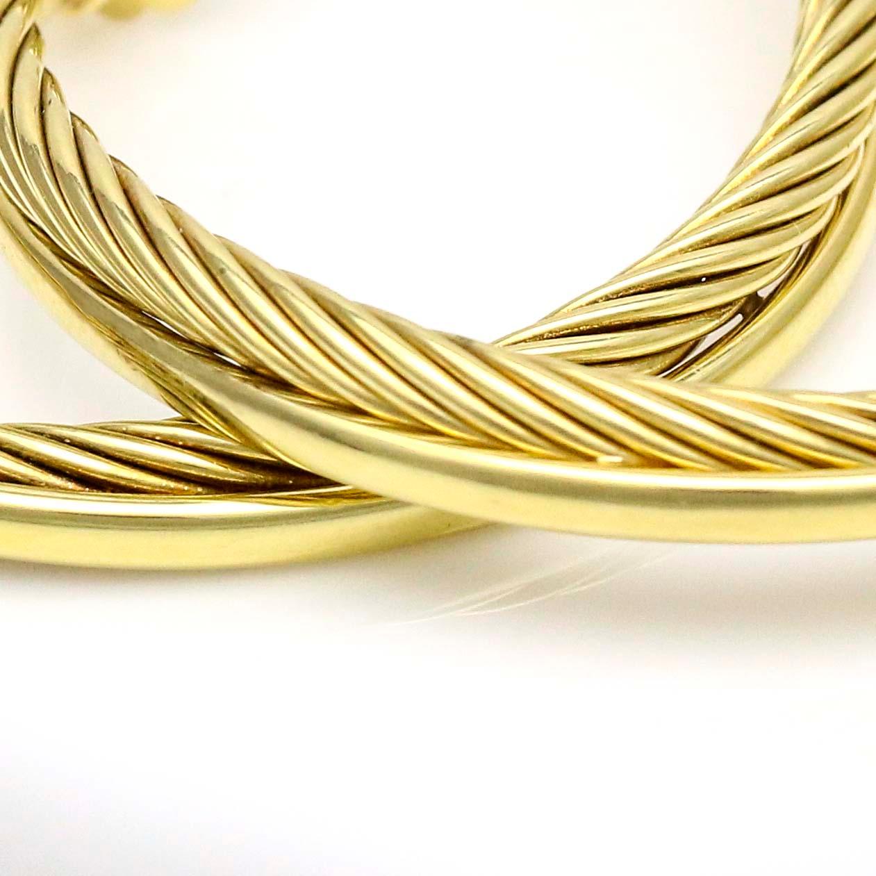 Women's David Yurman 18 Karat Yellow Gold Crossover Hoop Earrings For Sale