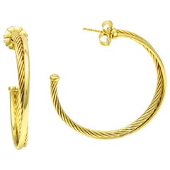 David Yurman 18 Karat Yellow Gold Crossover Hoop Earrings