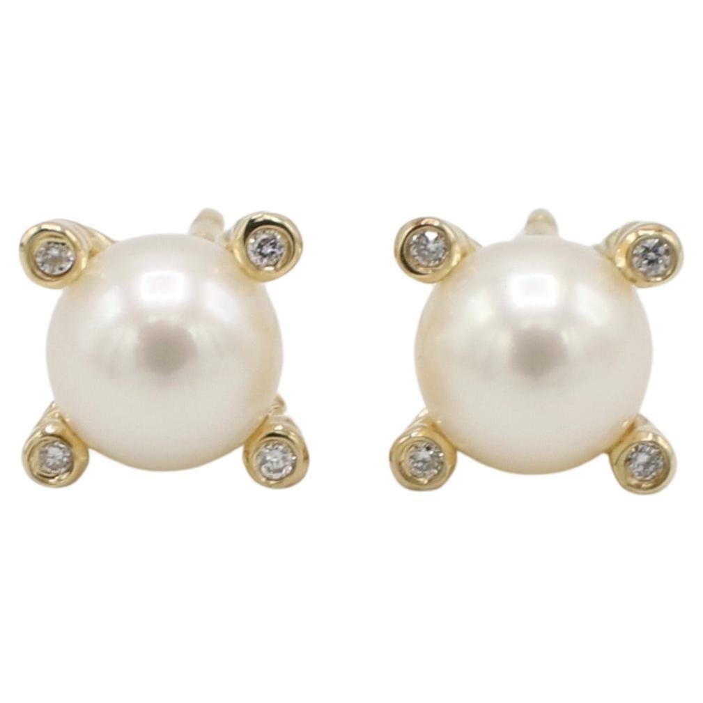 David Yurman 18 Karat Yellow Gold Cultured Pearl & Natural Diamond Stud Earrings