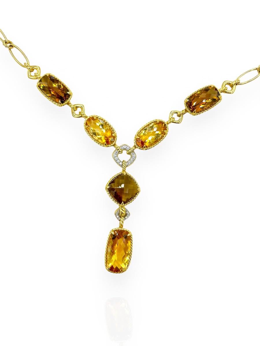 David Yurman Halskette aus 18 Karat Gelbgold mit Citrin und Diamanten  (Ovalschliff) im Angebot
