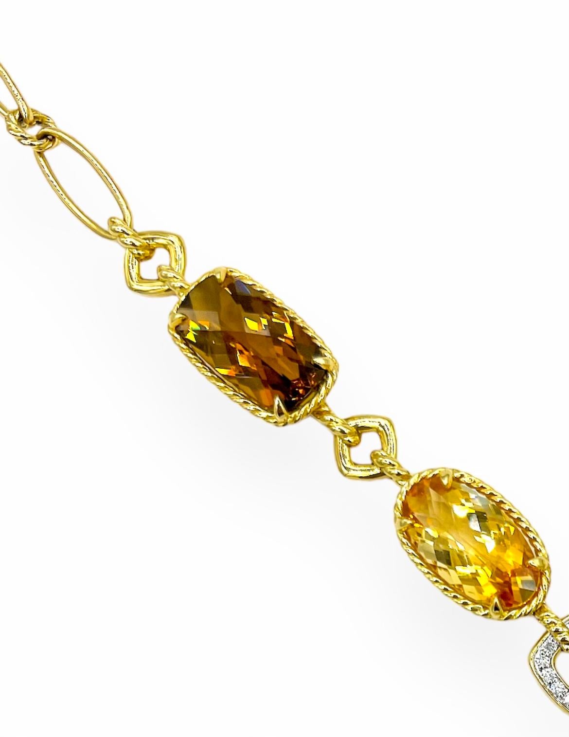 David Yurman 18 Karat Yellow Gold & Diamond Citrine Necklace In Excellent Condition For Sale In West Palm Beach, FL