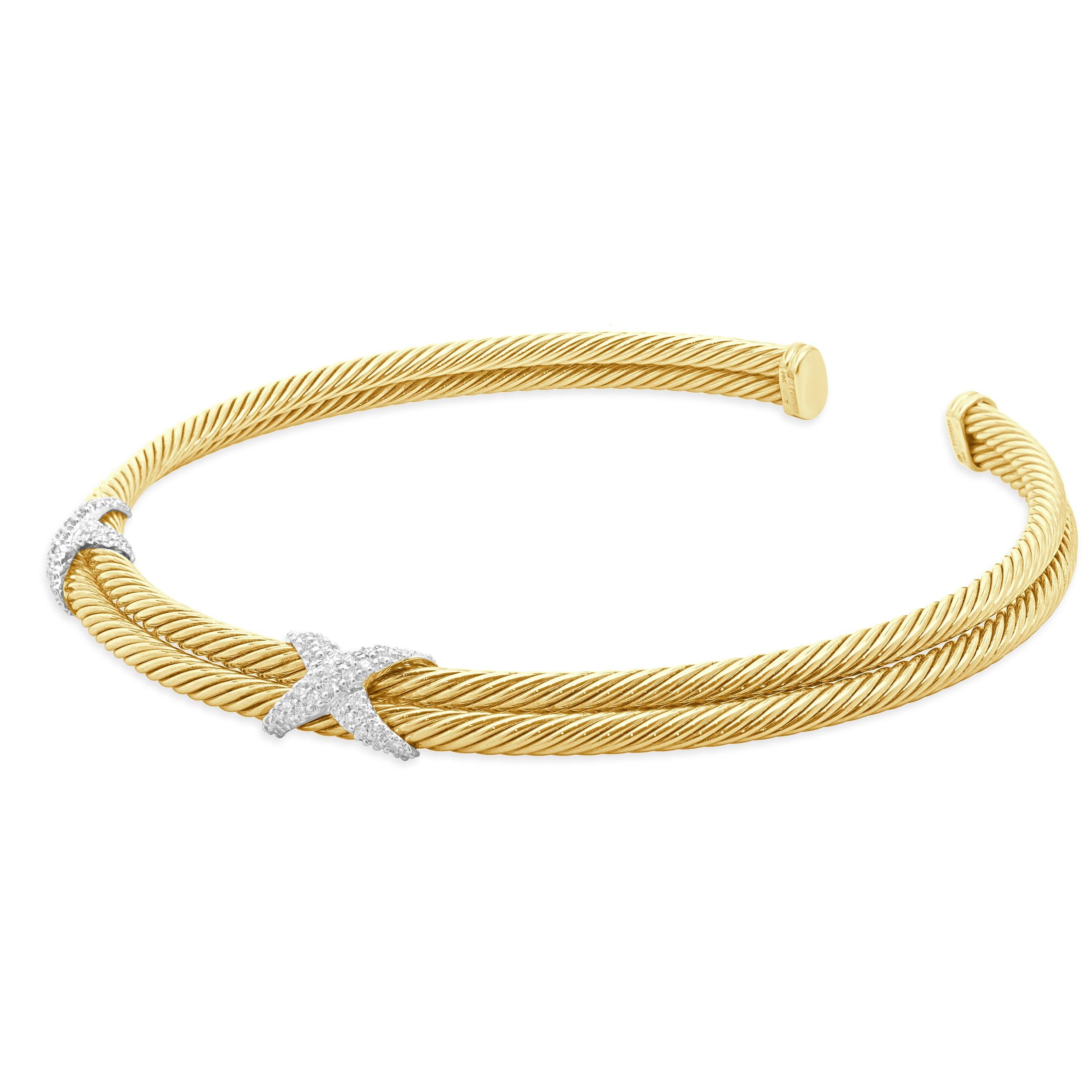 Designer: David Yurman
Material: 18K yellow gold
Diamond: 74 round brilliant cut = 1.48cttw
Color: H
Clarity: SI1
Dimensions: necklace measures 16-inches long
Weight: 61.00 grams
