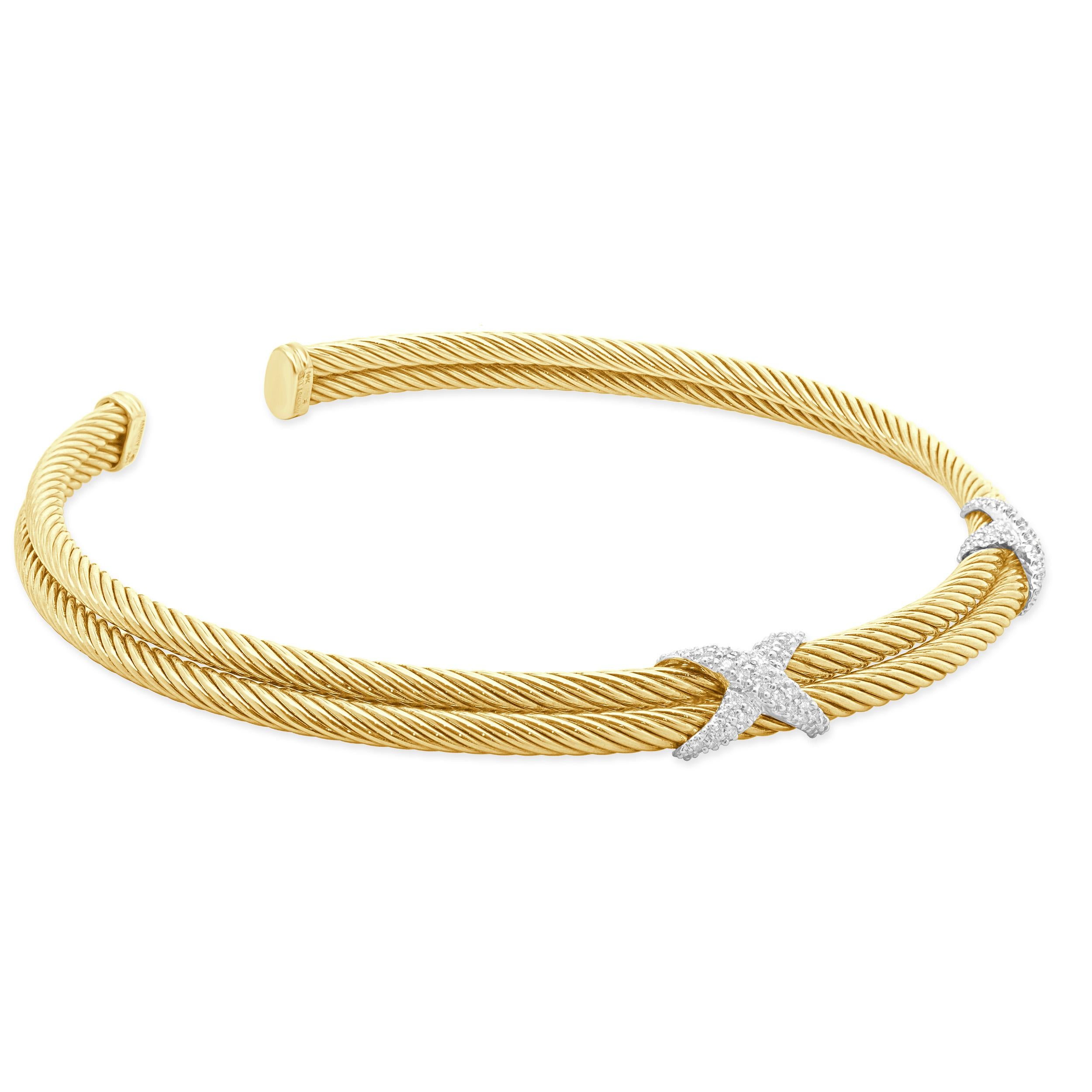 Taglio rotondo David Yurman 18 Karat Yellow Gold Diamond Double X Collar Necklace in vendita