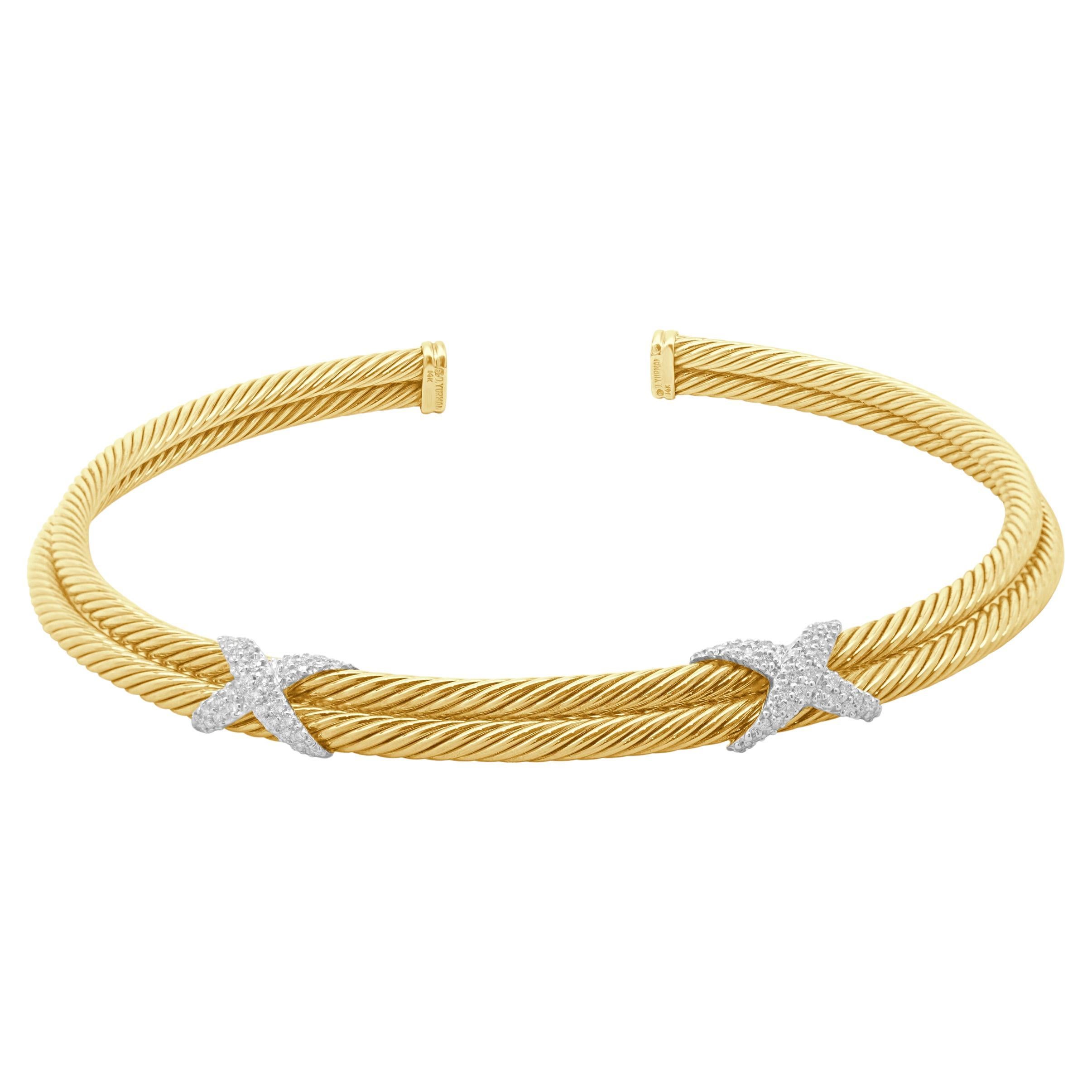 David Yurman 18 Karat Yellow Gold Diamond Double X Collar Necklace in vendita